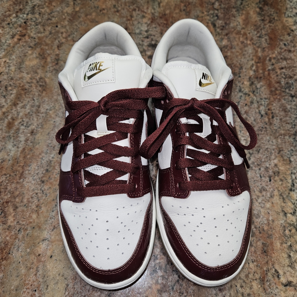 Nike Dunks Low Lx White and Burgundy Sneakers Glossy Dark Team Red Croc Size 9 - Picture 4 of 12
